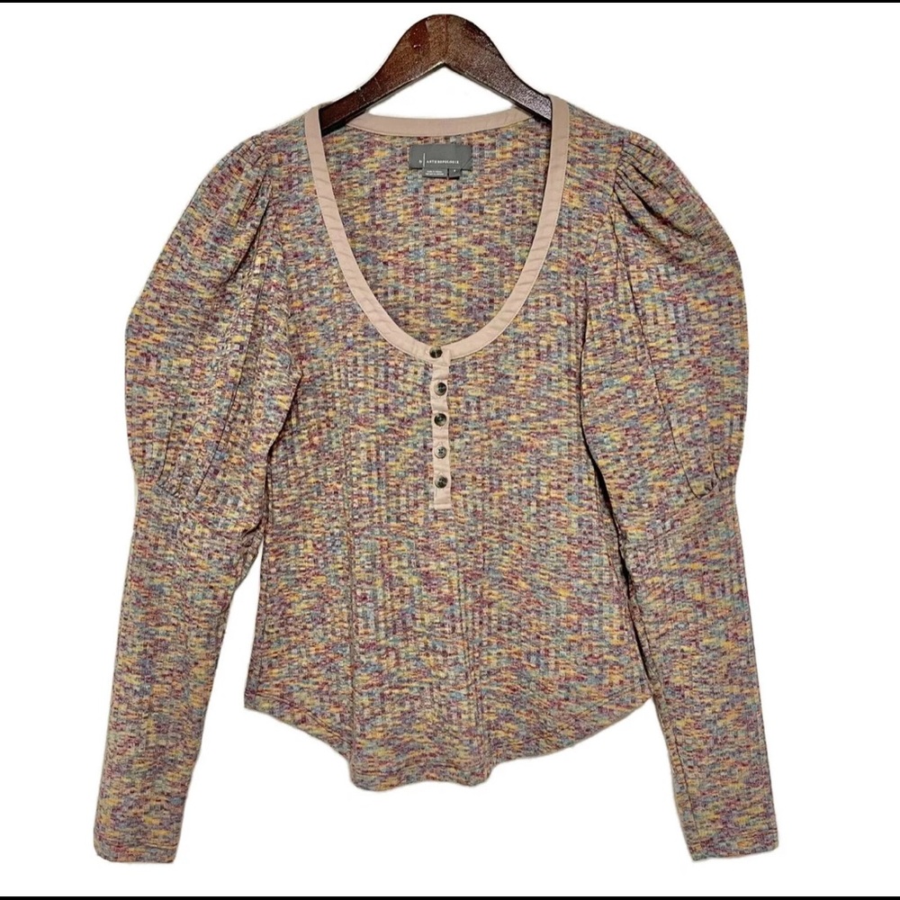 Anthropology Leg Of Mutton Long Sleeve Scoop Neck Top